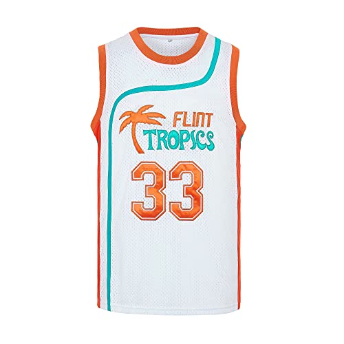 TUEIKGU #33 Jackie Moon Flint Tropics Basketball Jersey for Men 90S Hip Hop Clothing for Party (White33, Medium)