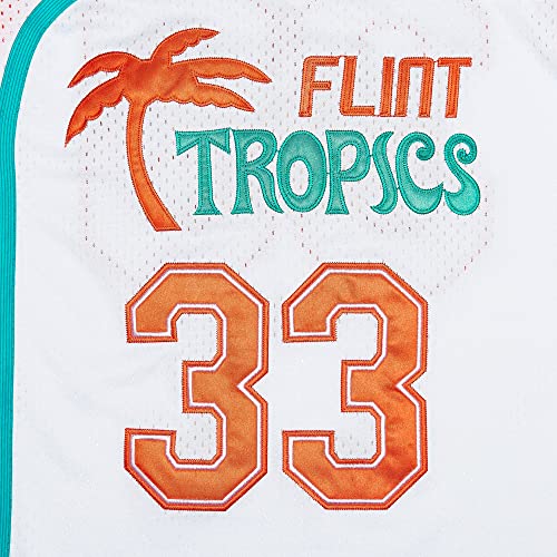 TUEIKGU #33 Jackie Moon Flint Tropics Basketball Jersey for Men 90S Hip Hop Clothing for Party (White33, Medium)