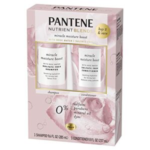 Pantene Nutrient Blends Miracle Moisture Boost Rose Water Shampoo & Conditioner Dual Pack for Dry Hair, Sulfate Free