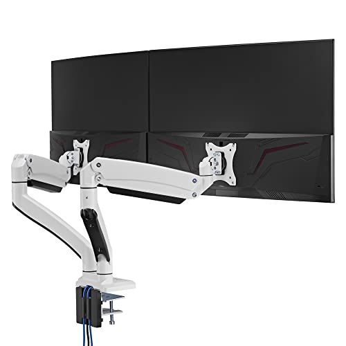 AVLT Dual 13"-43" Monitor Arm Desk Mount fits Two Flat/Curved Monitor Full Motion Height Swivel Tilt Rotation Adjustable Monitor Arm - White/VESA/C-Clamp/Grommet/Cable Management