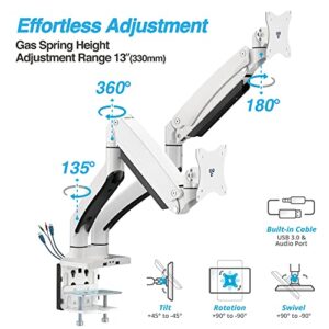 AVLT Dual 13"-43" Monitor Arm Desk Mount fits Two Flat/Curved Monitor Full Motion Height Swivel Tilt Rotation Adjustable Monitor Arm - White/VESA/C-Clamp/Grommet/Cable Management