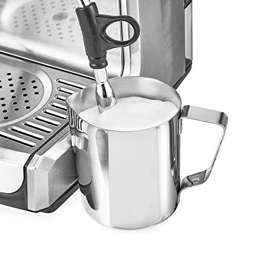 brim 19 Bar Espresso Machine, Fast Heating Cappuccino, Americano, Latte and Espresso Maker, Milk Steamer and Frother, Removable Parts for Easy Cleaning, Stainless Steel with Wood Accents