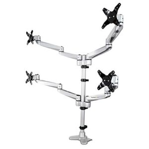 startech.com desk mount quad monitor arm – premium articulating vesa 4 monitor mount 2x2 up to 30" – ergonomic height adjustable pole mount - tilt/swivel/rotate - c-clamp/grommet - silver (armquadps)