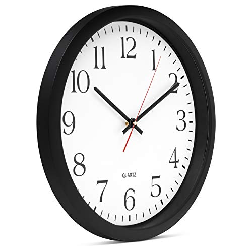 Bernhard Products Black Wall Clock, Silent Non Ticking - 16 Inch Extra Large Quality Quartz Battery Operated Round Easy to Read Home/Office/Business/Kitchen/Classroom/School Clocks