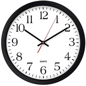 Bernhard Products Black Wall Clock, Silent Non Ticking - 16 Inch Extra Large Quality Quartz Battery Operated Round Easy to Read Home/Office/Business/Kitchen/Classroom/School Clocks