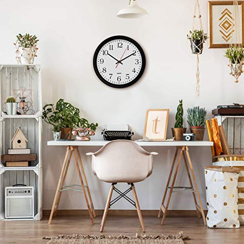 Bernhard Products Black Wall Clock, Silent Non Ticking - 16 Inch Extra Large Quality Quartz Battery Operated Round Easy to Read Home/Office/Business/Kitchen/Classroom/School Clocks