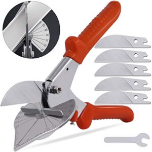 keadic 7pcs multi angle miter shear cutter with wrench and upgrade spare blades, quarter round cutting tool for wire troughs, soft-cut corners (45 degree to 135 degree)
