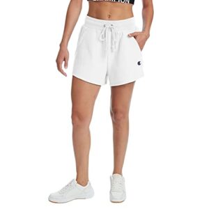 champion reverse weave fleece-drawstring, women’s shorts, 3', white c-patch logo, small
