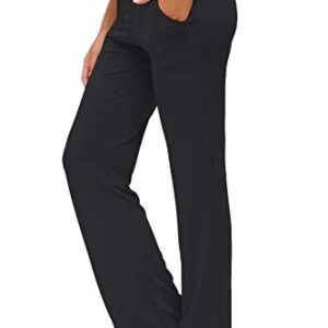 ADANIKI Womens Yoga Pants with Pockets Straight-Leg Loose Comfy Modal Drawstring Lounge Running Long Active Casual Sweatpants (Black, XL)