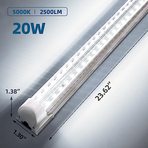 Barrina LED Shop Light 2ft, 20W 2500LM 5000K, T8 LED Light Fixture, Clear Cover, Ceiling and Utility Shop Light, Linkable Tube Lights, Shop Lights for Room, Garage, Workbench, Warehouse, 2-Pack