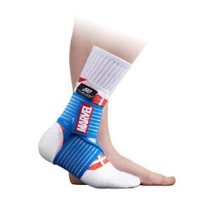 donjoy advantage kids figure-8 ankle support featuring marvel compression brace for ankle injuries stability youth children running sports basketball soccer tennis - captain america xx-small