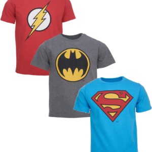 DC Comics Justice League The Flash Superman Batman Little Boys 3 Pack T-Shirts Red/Gray/Blue 7-8