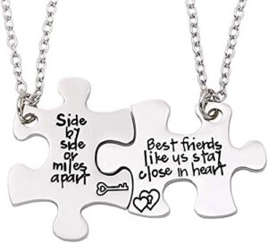 2pcs best friends necklaces for 2 - side by side or miles apart bff friendship matching puzzle necklace set long distance friendship gifts for women teen girls