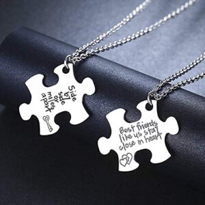 2PCS Best Friends Necklaces for 2 - Side by Side Or Miles Apart BFF Friendship Matching Puzzle Necklace Set Long Distance Friendship Gifts for Women Teen Girls