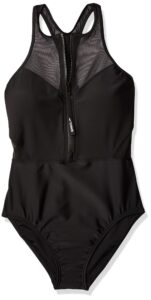 speedo women's swimsuit one piece high neck contemporary cut speedo black zip 10