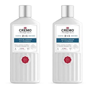 Cremo Barber Grade Blue Cedar & Cypress 2-in-1 Shampoo & Conditioner, 16 Fl Oz (2-Pack)