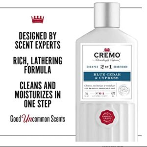 Cremo Barber Grade Blue Cedar & Cypress 2-in-1 Shampoo & Conditioner, 16 Fl Oz (2-Pack)