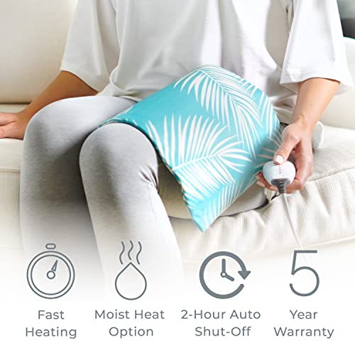 Pure Enrichment® PureRelief™ Express Designer Series Electric Heating Pad - 12” x 15” Fast-Heating with 4 Heat Settings, Machine-Washable Fabric, & 2-Hour Auto Safety Shut-Off - Palm Aqua