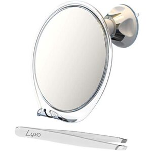 Luxo Shower Mirror, Shaving Mirror with a Razor Holder for Shower and Powerful Suction Cup - Shatterproof Shower Mirror fogless for Shaving, fogless Mirror for Shower and Tweezers (Clear)