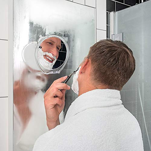 Luxo Shower Mirror, Shaving Mirror with a Razor Holder for Shower and Powerful Suction Cup - Shatterproof Shower Mirror fogless for Shaving, fogless Mirror for Shower and Tweezers (Clear)