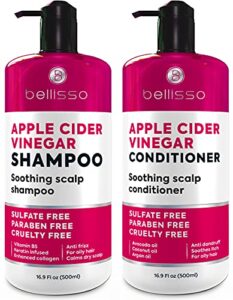 apple cider vinegar shampoo and conditioner set - stop flaky and itchy scalp – sulfate paraben free anti dandruff soothing treatment for dry, oily and damaged hair - intense care for women and men
