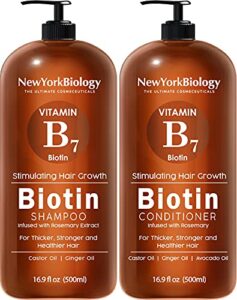 new york biology biotin shampoo and conditioner set for hair growth and thinning hair – thickening formula for hair loss treatment – for men & women – anti dandruff - 16.9 fl oz