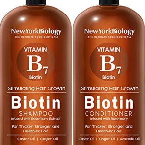 New York Biology Biotin Shampoo and Conditioner Set for Hair Growth and Thinning Hair – Thickening Formula for Hair Loss Treatment – For Men & Women – Anti Dandruff - 16.9 fl Oz