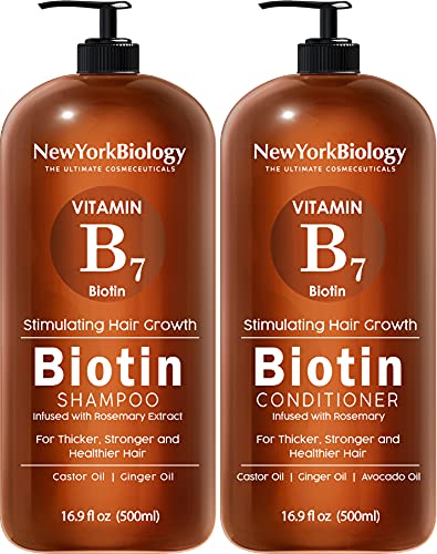 New York Biology Biotin Shampoo and Conditioner Set for Hair Growth and Thinning Hair – Thickening Formula for Hair Loss Treatment – For Men & Women – Anti Dandruff - 16.9 fl Oz