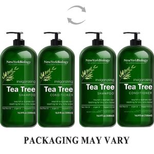 New York Biology Tea Tree Shampoo and Conditioner Set – Deep Cleanser – Relief for Dandruff and Dry Itchy Scalp – Therapeutic Grade - Helps Promote Hair Growth – 16.9 fl Oz