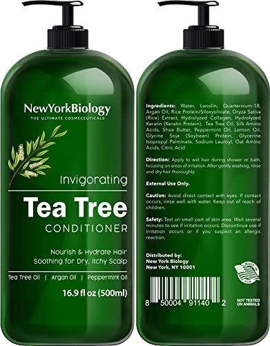 New York Biology Tea Tree Shampoo and Conditioner Set – Deep Cleanser – Relief for Dandruff and Dry Itchy Scalp – Therapeutic Grade - Helps Promote Hair Growth – 16.9 fl Oz