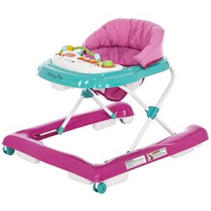 dream on me 2-in-1 ava baby walker, easy convertible baby walker, walk behind, height adjustable seat, added back support, detachable-toy slate, teal pink