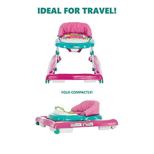 Dream On Me 2-in-1 Ava Baby Walker, Easy Convertible Baby Walker, Walk Behind, Height Adjustable Seat, Added Back Support, Detachable-Toy Slate, Teal Pink