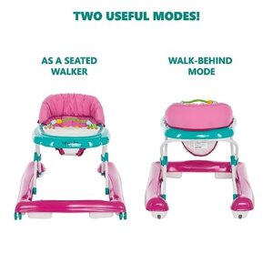 Dream On Me 2-in-1 Ava Baby Walker, Easy Convertible Baby Walker, Walk Behind, Height Adjustable Seat, Added Back Support, Detachable-Toy Slate, Teal Pink