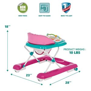 Dream On Me 2-in-1 Ava Baby Walker, Easy Convertible Baby Walker, Walk Behind, Height Adjustable Seat, Added Back Support, Detachable-Toy Slate, Teal Pink