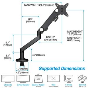 AVLT Single 13"-38" Monitor Arm Desk Mount fits One Flat/Curved/Ultrawide Monitor Full Motion Height Swivel Tilt Rotation Adjustable Monitor Arm - VESA/C-Clamp/Cable Management