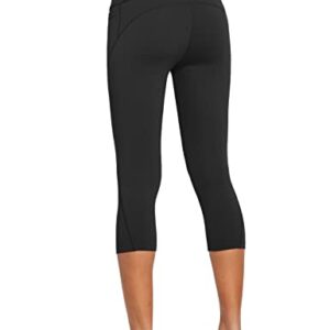 BALEAF Women's Capri Leggings Workout Yoga Running Capris High Waisted Pull On Cropped Leggings with Pockets Black M