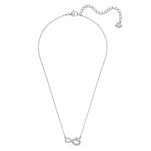 Swarovski Infinity Pendant Necklace with a White Crystal Heart Set on Crystal Pavé Infinity Symbol on a Rhodium Plated Chain