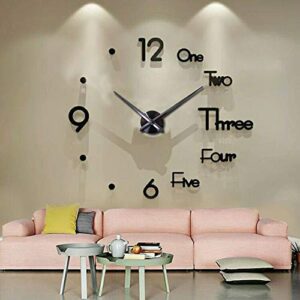 fashion in the city large 3d frameless wall clock stickers diy wall decoration for living room bedroom office (black)