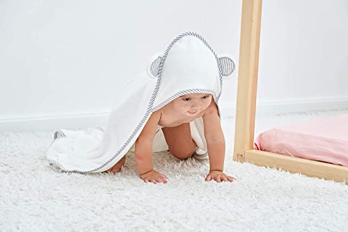 HIPHOP PANDA Bamboo Hooded Baby Towel - Soft Hooded Bath Towel with Ears for Babie, Toddler,Infant - Ultra Absorbent, Natural Baby Towel Perfect (White, 30 x 30 Inch)