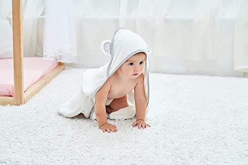 HIPHOP PANDA Bamboo Hooded Baby Towel - Soft Hooded Bath Towel with Ears for Babie, Toddler,Infant - Ultra Absorbent, Natural Baby Towel Perfect (White, 30 x 30 Inch)