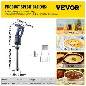 VBENLEM Commercial Immersion Blender 350W Power, Hand Held Mixer with 15.7-Inch 304 Stainless Steel Removable Shaft, Electric Stick Blender Constant Speed 16000RPM