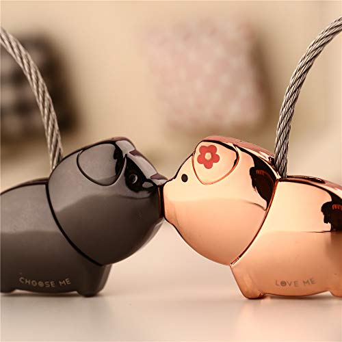 MILESI Custom Personalized Kiss Pig Couple Keychain with Magnetic Cute Couple Gift Valentine's Present(silver-lightgold)