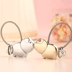 MILESI Custom Personalized Kiss Pig Couple Keychain with Magnetic Cute Couple Gift Valentine's Present(silver-lightgold)