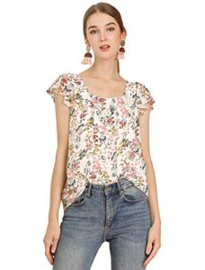 allegra k women's chiffon ruffle sleeve top layered vintage ditsy floral blouse large white