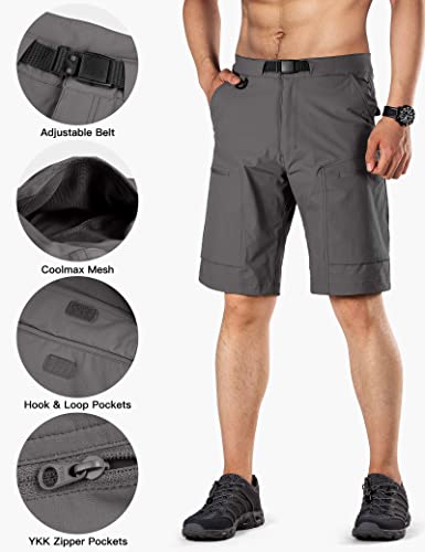 FREE SOLDIER Men's Lightweight Breathable Quick Dry Tactical Shorts Hiking Cargo Shorts Nylon Spandex（Gray 36Wx10L