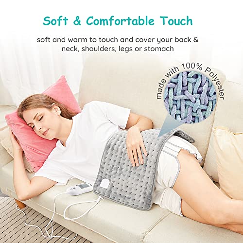 XL Electric Heating Pad for Back Pain Relief with Auto Shut Off in 90 min, 3 Heat Level Settings, 100% Soft Comfortable Polyester XL Extra Large King Size 12" x 24"