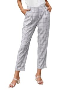 women pants elastic waist plaid pants with pockets medium