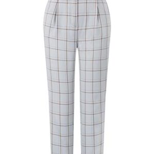 Women Pants Elastic Waist Plaid Pants with Pockets Medium