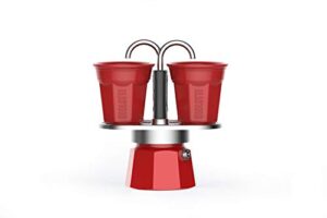 bialetti - mini express color: moka set includes coffee maker 2-cup (2.8 oz) + 2 shot glasses, red, aluminium