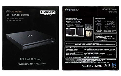 Pioneer BDR-XS07UHD Portable 6x Ultra HD 4K Blu-ray Burner External Drive Bundle with Cyberlink Software Download Installation Code, 100GB M-DISC BDXL and USB Cable - Burns CD DVD BD DL BDXL Discs